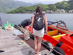 Onsen Girl Nacchi in Miniskirt Boating at Lake Kawaguchiko